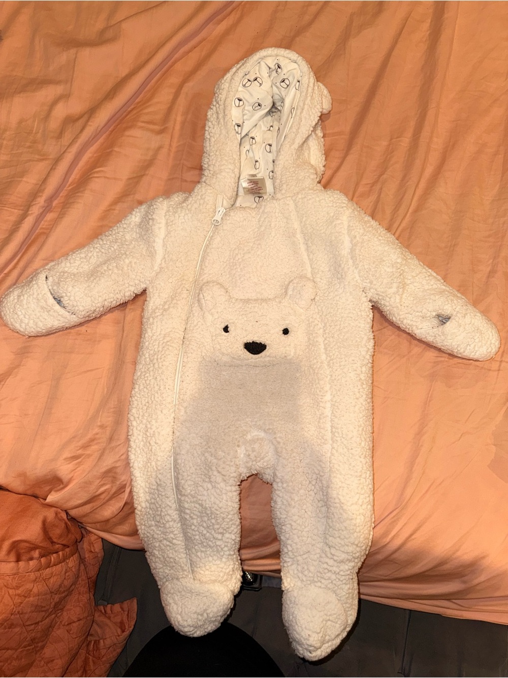 Carter's Cream Teddy Bear Fleece Hooded One-Piece Footie